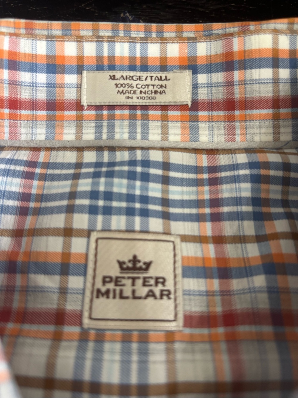 TAKING OFFERS! Peter Millar Plaid Button-Down Shirt in Blue, Brown, Orange, XL/T - Picture 3 of 3
